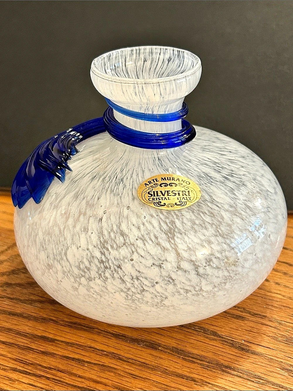 Murano Glass White & Blue Vase